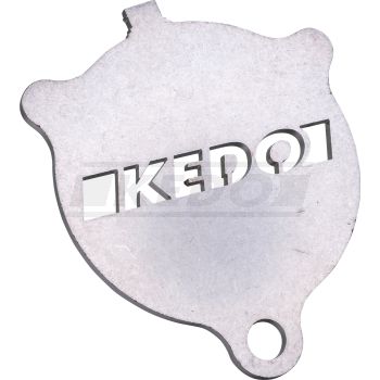 Seitenständer-Unterleger (Form wie Ölfilterdeckel SR/XT), 3mm Edelstahl verrundete Kanten, gelaserter KEDO-Schriftzug