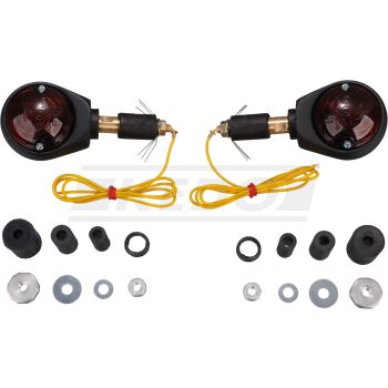 Ochsenaugen-Blinker-Set matt-schwarz, 1 Paar, getönte Gläser, e-Prüfzeichen, 12V/21W Halogenlampe (Ersatzleuchtmittel siehe Art. 41066)