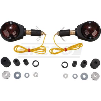 Bar End Indicator Set, Black, 1 Pair, Black Lens, 'E'-Marked (Bulb: BAY9S 12V/21W Halogen, Spare Part see Item 41066)