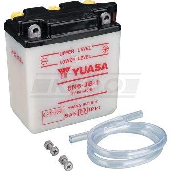 Batterie YUASA 6V, Typ 6N6-3B-1, trocken ungefüllt, benötigt 0,3l Batteriesäure (Säure nicht per Versand verfügbar) OEM-Vergleichs-Nr. 1E6-82110-19