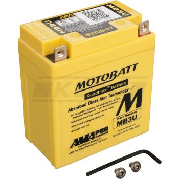 AGM Battery MOTOBATT 12V, maintenance-free filled, leak-proof due to AGM technology (glass fibre fleece), Type YB3L-A or YB3L-B