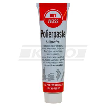 ROT-WEISS Polierpaste, 100ml (zum Auspolieren von Oberflächenkratzern, entfernt blinde, verwitterte Oberflächen --></picture> auch für Chrom+Gummi geeignet)