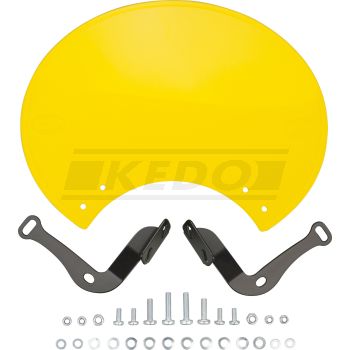 Number Plate 'Six Days', Preston Petty plastic yellow, ready to mount with black stainless steel brackets, for original headlight brackets, tilt +/-.