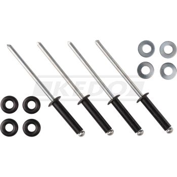 Rivet-Set, Black, compl. with O-Rings + Washers, for Sprocket Cover Repair, 12 Pcs.