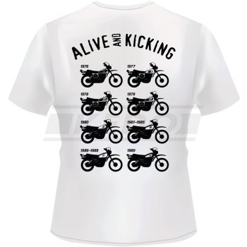 T-Shirt, Motiv: 'XT500 Modellübersicht', Farbe: weiß, Aufdruck: hinten schwarz, vorn rot/schwarz, Größe: L, 160g Bio-Baumwolle, 100% Baumwolle