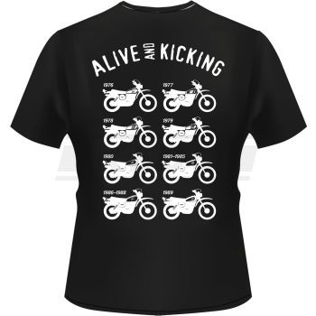 T-Shirt, Motiv: 'XT500 Modellübersicht', Farbe: schwarz, Aufdruck: hinten weiß, vorn rot/weiß, Größe: M, 160g Bio-Baumwolle, 100% Baumwolle
