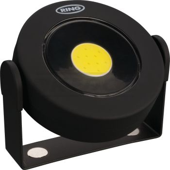 Lampe LED d'atelier 3W, 2 puissances: 50/160 Lumen, taille: env. 75x80x20mm (livré avec 4 piles, support magnétique, tourne à 360°, pied caoutchouté)