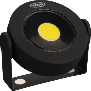 LED-Arbeitslicht, 3W LED, 50/160 Lumen, umschaltbar, Abm. ca. 75x80x20mm (inkl. 4 AAA-Batterien, Magnete im Halter, 360° drehbar, gummiert)