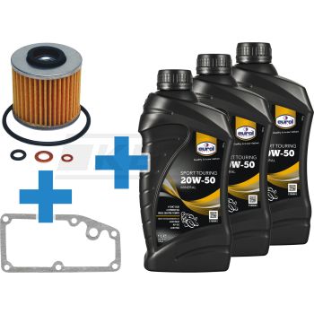 Ölwechsel-Set 500ccm inkl. 3l 20W50 mineralischem Motorrad-Motoröl, Ölwannendichtung, Ölfilter, O-Ringe + Dichtungen für Ablass-Schrauben + Deckel