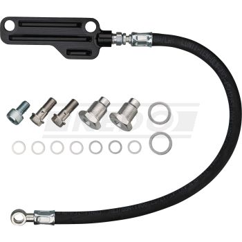 KEDO Twin Feed Oil Line Kit 'Vintage BlackLine' with Black Textile Hose and Black Anodized Aluminium Block with Fins, Complete Kit