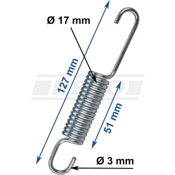 Universal Spring, zinc plated, length 127mm, wire diameter 3mm, outer diameter 17mm, winding length 51mm