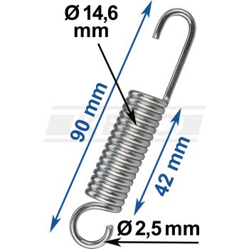 Universal Spring, zinc plated, length 90mm, wire diameter 2.5mm, outer diameter 14.6mm, winding length 42mm