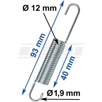 Universal Spring, zinc plated, length 93mm, wire diameter 1.9mm, outer diameter 12mm, winding length 40mm